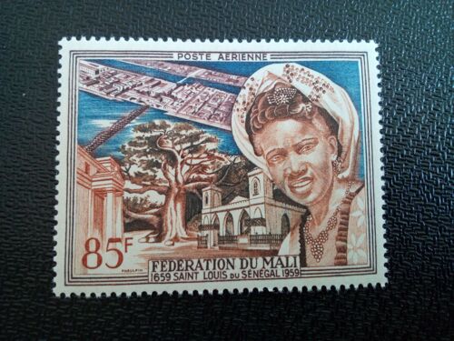 Timbre Mali Yt Pa 1 Vue Aérienne De L'île De Saint-Louis, Église Et Mosquée 1959 ( 030404 )