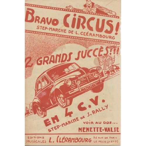 Partition Accordéon & Vent - 2 Titres - En 4 Cv & Bravo Circus -
