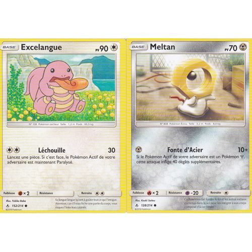 2 Cartes Pokemon - Meltan 128/214 Et Excelangue 152/214 - Soleil Et Lune 10 Alliance Infaillible