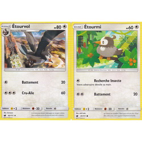 2 Cartes Pokemon - Etourvol 82/111 Et Etourmi 81/111 - Soleil Et Lune 4 Invasion Carmin