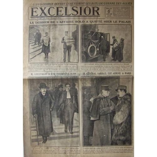 Excelsior Du 06-01-1918  N° 2609 : Le Dossier De L'affaire Bolo A Quitté Hier Le Palais
