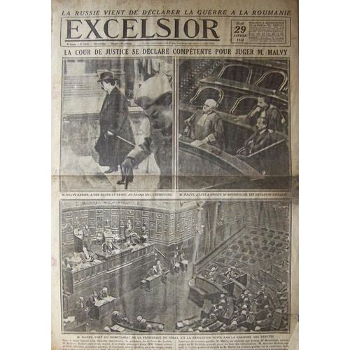 Excelsior Du 29-01-1918  N° 2632 : La Cour De Justice Se Déclare Compétente Pour Juger M. Malvy