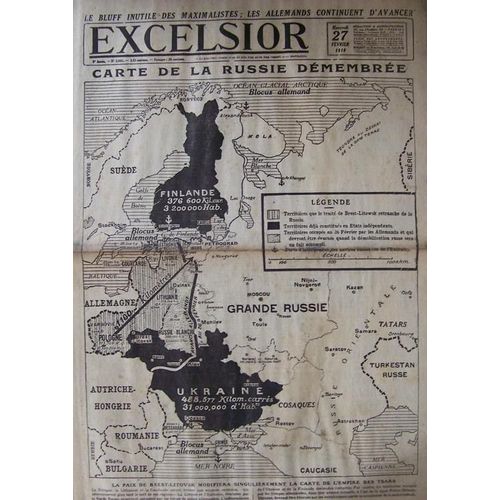 Excelsior Du 27-02-1918  N° 2661 : Carte De La Russie Démembrée