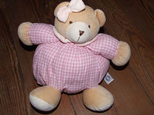 Doudou Ours Boule Mgm Vichy Rose Grelot 28 Cms