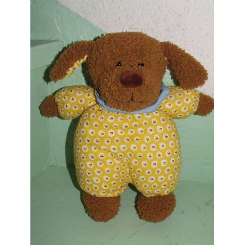 Doudou Peluche Chien Marron Jaune Imprime Fleurs Bandanas Bleu Planet Pluch Jemini 30 Cms