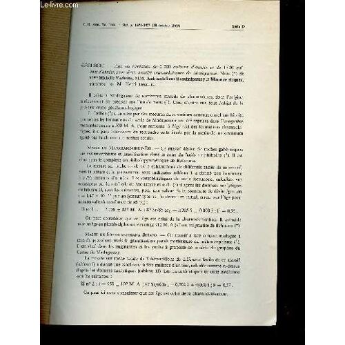 Ages Au Strontium De 2700 Millions D Années Et De 1000 Millions D Années Pour Deux Massifs Charnockitiques De Madagascar - Extrait C.R.Acad.Sc.Paris T.269 20 Octobre 1969.