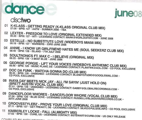 Dance Hits June 2008 : K-Klass, Lexter, Estelle, Annie, Soultronics, Georgie Porgie, Doc Da Funk, Inya Day, Dancefloor Whores, ... (Cd#2)