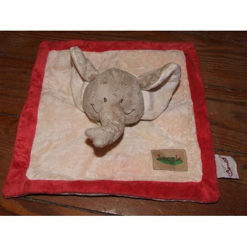 Doudou Elephant Plat Bengy Jungle Beige Rouge