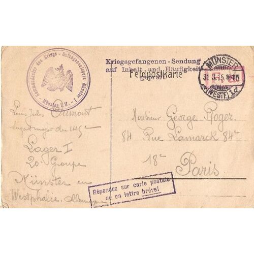 Feldpostkarte, Carte Prisonnier De Guerre 1915