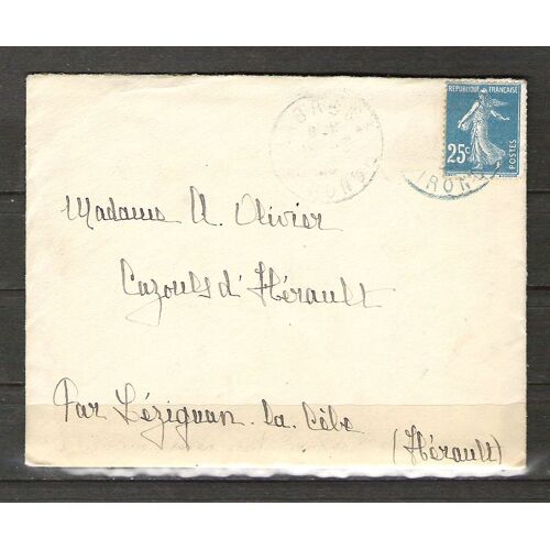 France, 1907-1920, Type Semeuse Fond Plein, N°140 Sur Lettre, Oblitération De 1923.