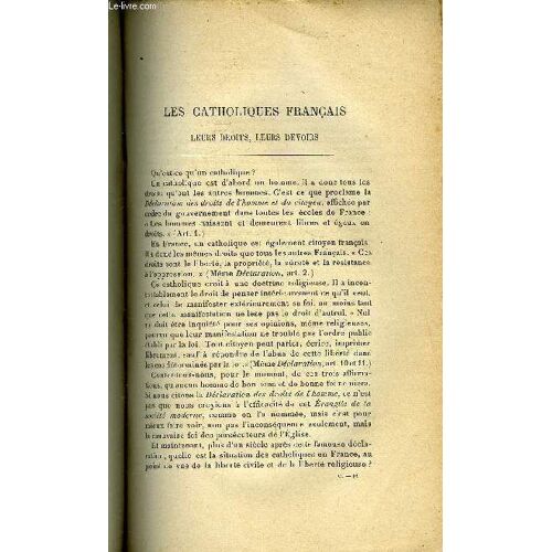 Etudes Tome 100 N° 4 - Les Catholiques Français, Leurs Droits, Leurs Devoirs Par H. Berchois, La Tare, Souvenirs D Un Voyage En Italie Par Louis Perroy, Une Frontière En Péril Par Auguste Butin(...)