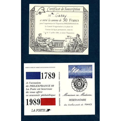 France-1989-Exposition Philexfrance De Paris-Souvenir + Certificat De Souscription-Documents Philatéliques Neufs**- 1 Er Choix