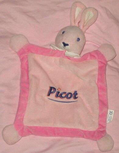 Lapin Doudou Plat Carré Rose Picot