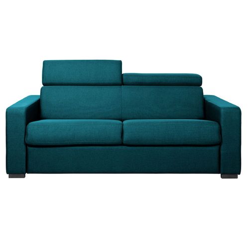 Canapé Convertible 3 Places Avec Têtières Ajustables Bleu Canard Avec Matelas 12 Cm Noro