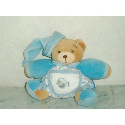 Doudou Ours Boule Kaloo Avec Poisson - Billes Dans Le Corps - 18 Cm