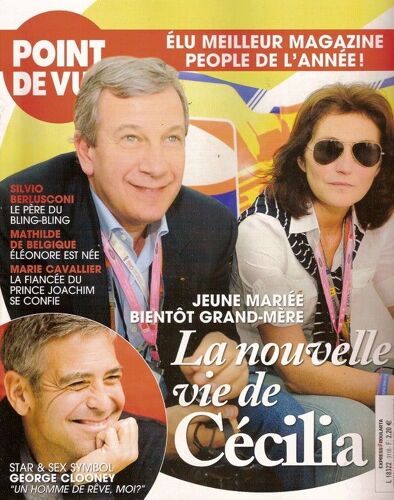 Point De Vue  N° 0003118 : Cécilia Sarkozy, Richard Attias, George Clooney, Silvio Berlusconi, Mathilde Belgique, Marie Cavallier, François Sarkozy, Maryse Wolinski, Ferdinand De Parme, Equitation