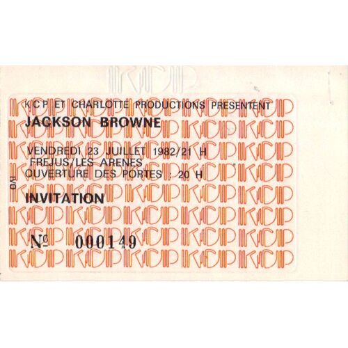 Ticket Billet Place Concert Jackson Browne 1982 Frejus