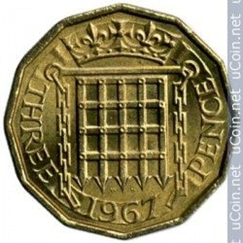 Royaume Uni, Grande Bretagne = Pièce D'une Valeur Faciale De 3 Pence . Année = 1967. Diamètre = 21.6 Mm. Métal = Nickel-Laiton.