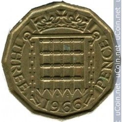 Grande Bretagne = Pièce De Three (3) Pence De 1966