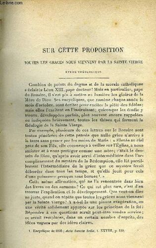 Etudes Religieuses, Philosophiques, Historiques Et Littéraires Tome 68 N° 1 - Sur Cette Proposition : Toutes Les Graces Nous Viennent Par La Sainte Vierge Par Le P.R.M. De La Broise, La Première(...)