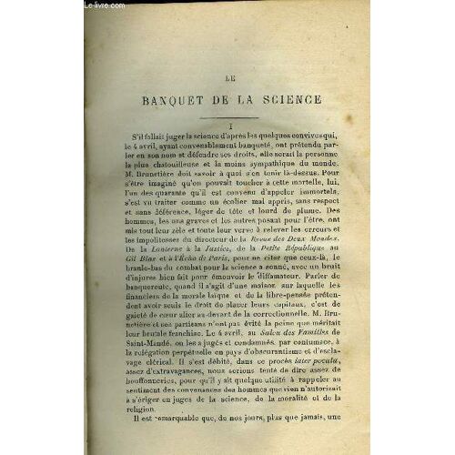 Etudes Religieuses, Philosophiques, Historiques Et Littéraires Tome Lxv N° 1 - Le Banquet De La Science Par Le P. Hte Martin, Le Petit Fils Du Grand Condé, Louis De Bourbon, Centenaire Des Fleurs(...)