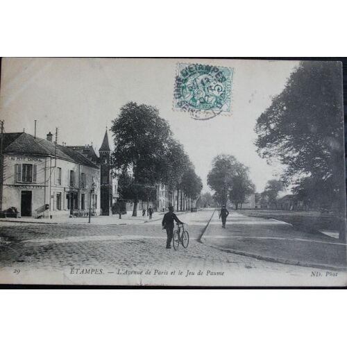 Carte Postale Affranchie : 1907, Étampes, Avenue De Paris & Jeu De Paume