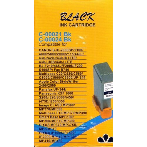 Cartouche compatible C-00021 Bk / C-00024 Bk pour Canon BJC 2000SP, 2100, 4000, 5000, 2000, 2115, 440J - 9.5ml