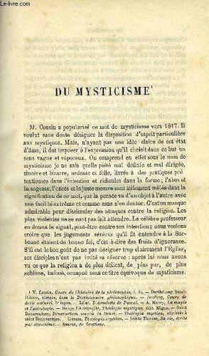 Etudes Religieuses, Philosophiques, Historiques Et Littéraires Tome 2 N° 1 - Du Mysticisme Par P. De Bonniot, Thiers Orateur Et Homme D Etat Par P. Martin, Socialisme Ou Christiniasme Par P.(...)