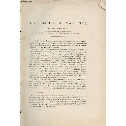 Le Temple De Vat Phu - Extrait Du Bulletin De L Ecole Française D Extrême-Orient 1914.