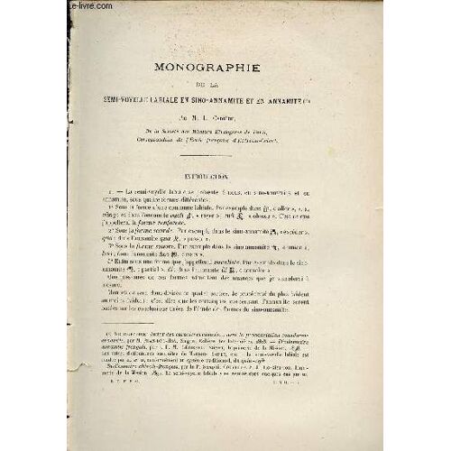 Monographie De La Semi-Voyelle Labiale En Sino-Annamite Et En Annamite - Extrait Du Bulletin De L Ecole Française D Extrême-Orient 1908.