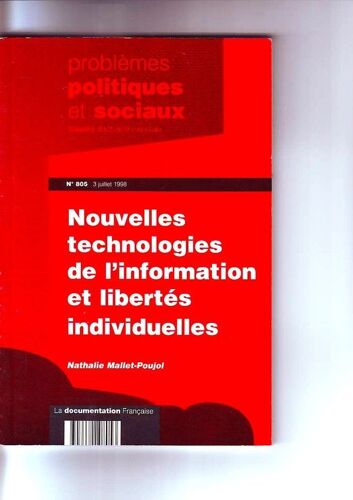 Nouvelles Technologies De L'information Et Libertes Individuelles N°805