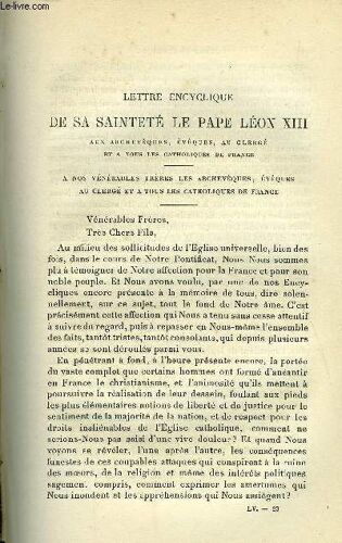 Etudes Religieuses, Philosophiques, Historiques Et Littéraires Tome Lv N° 3 - Lettre Encyclique De Sa Sainteté Le Pape Léon Xiii Aux Archevêques, Évêques, Au Clergé Et A Tous Les Catholiques De(...)
