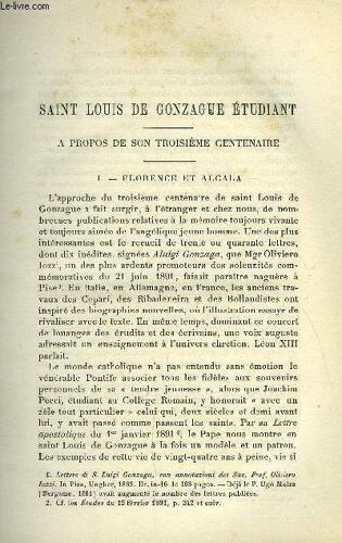 Etudes Religieuses, Philosophiques, Historiques Et Littéraires Tome Liii N° 1 - Saint Louis De Gonzague Étudiant, A Propos De Son Troisième Centenaire Par Le P.H. Chérot, Les Formes Nouvelles Du(...)