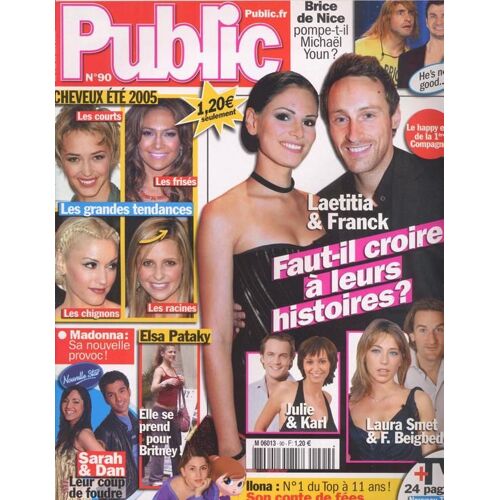 Public / 04-04-2005  N° 90 : Justin Timberlake / Cameron Diaz (2p) - 2 Be 3 (1p) - Jennifer Aniston / Brad Pitt (2p) - Madonna (3/4p) - Maxim Nucci (1p) - Jean Dujardin (3p) - Sophie Marceau (1p)