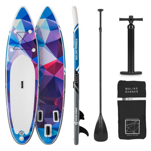 Capital Sports Maliko Runner Set De Paddle Gonflable : Planche 305 X 10 X 77 Cm & Pagaie Télescopique - Sac De Transport Inclus - Charge 90kg - Pvc Résistant - Bleu & Rouge