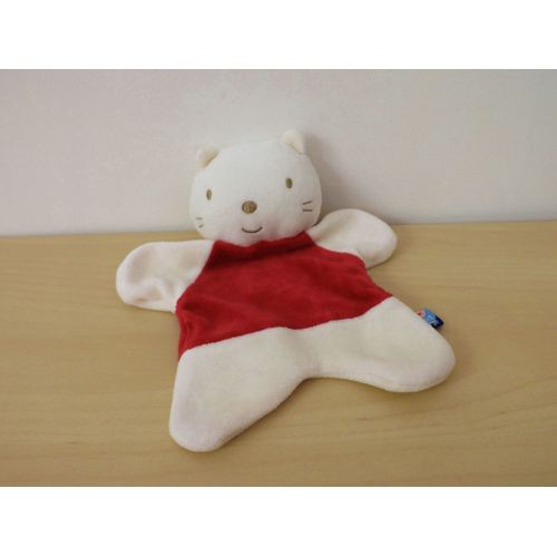 Doudou Chat Blanc Rouge Sucre D'orge
