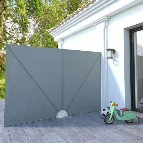 Auvent Latéral Pliable De Terrasse Gris 300 X 200 Cm