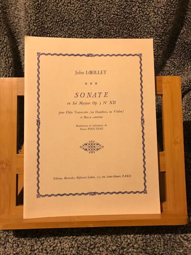 J.B. Loeillet Sonate Sol Majeur Op. 3 N°12 Flute Basse Continue Partition Leduc