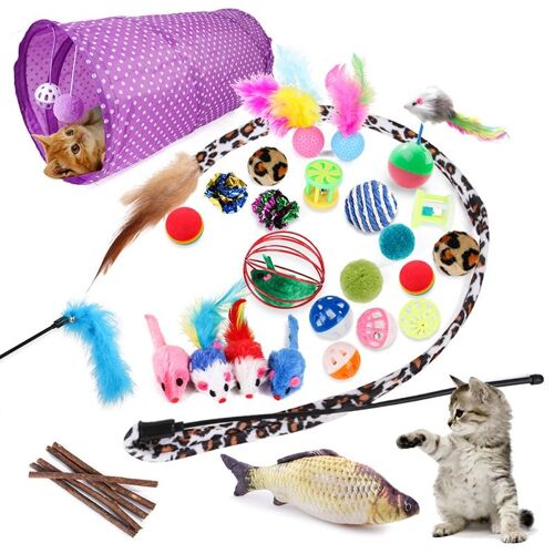 28 Pièces Chat Interactif Jeu De Jouets Tunnel Balles Souris Jouets Ensemble Chaton Jouets Assortiments Variété Cataire Jouet Ensemble Teaser Jouet Chat Jouets Pour Animaux De Compagnie - 28pcs