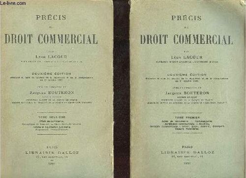 Précis De Droit Commercial - En Deux Tomes - Tomes 1 + 2 - 2e Édition.