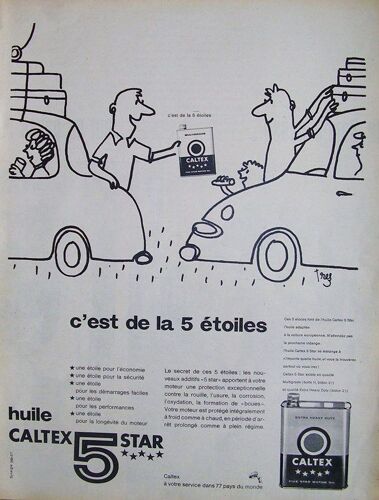Publicite Ancienne Pour L'huile Moteur " Caltex " De 1960, Dessin De Trez
