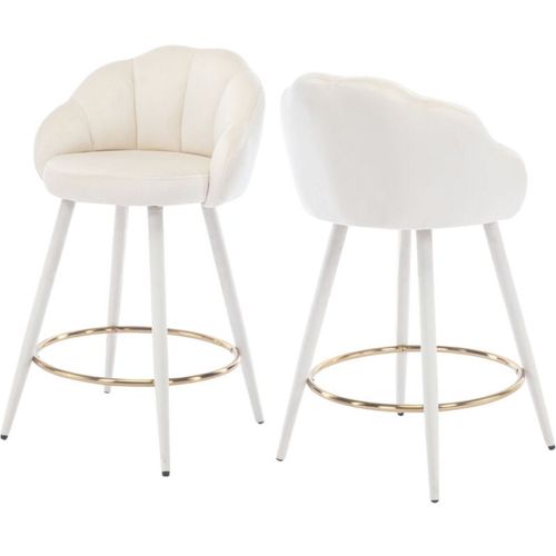 Lot De 2 Tabouret De Bar En Velours Blanc , Siège Rembourrés Et En Forme De Coquillages