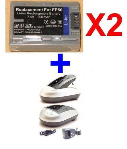 CHARGEUR + 2 BATTERIES Pour Sony NP-FP50 FP50 NP-FP90 FP90 900mAh