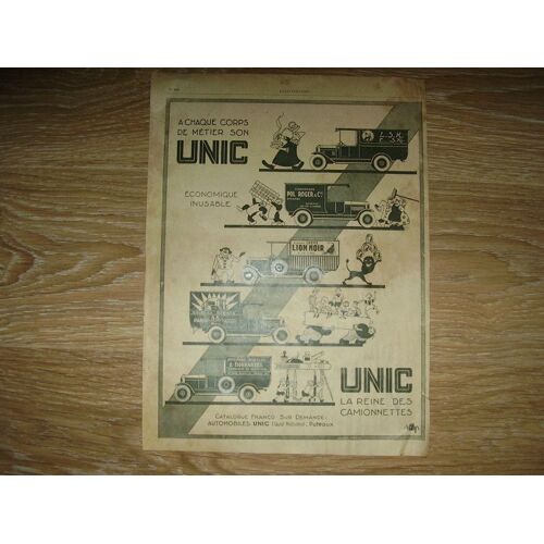 Publicite Ancienne Pour Les Vehicules " Unic " D'avril 1929