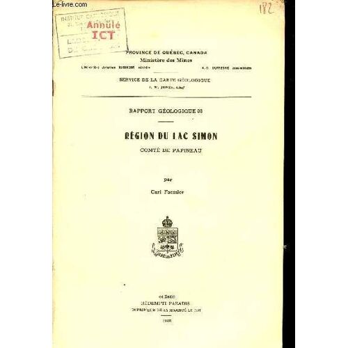 Région Du Lac Simon Comté De Papineau - Rapport Géologique 33.