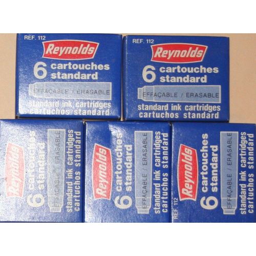Lot De 5x6 Cartouches Standard Encre Bleu Effaçables Pour Stylo Plume
