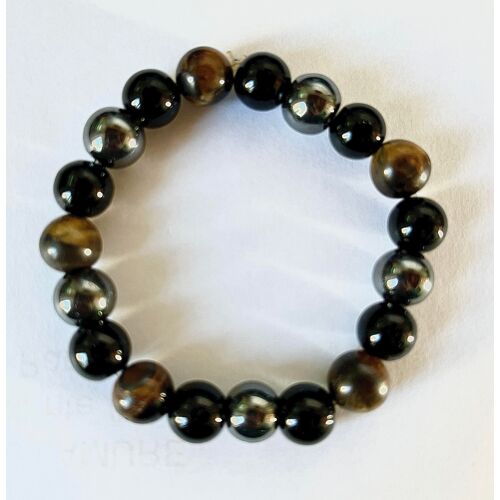 Bracelet Triple Protection Puissant Oeil De Tigre, Obsidienne, Hématite, Homme, Femme, Pierres Naturelles, Contre Mauvais164