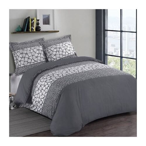 Vision Parure De Couette Arthur - 100% Coton - 1 Housse De Couette 240 X 260 Cm + 2 Taies D'oreiller 65 X 65 Cm - Gris Anthracit
