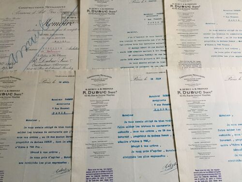 R. Dubuc, Constructions Métalliques, Paris : 1 Mémoire Des Travaux & 8 Lettres, 1937/41