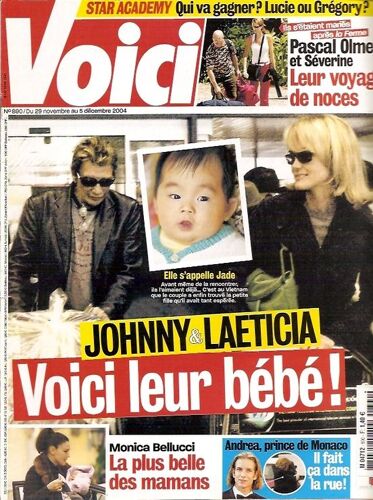 Voici Du 29 Novembre 2004  N° 890 : Johnny Hallyday Laeticia (Couv+5p) Bruno Solo (2p) Gregory Lucie (2p) Eve Angeli (2p) U2 (1p) Tommy Lee (2p)